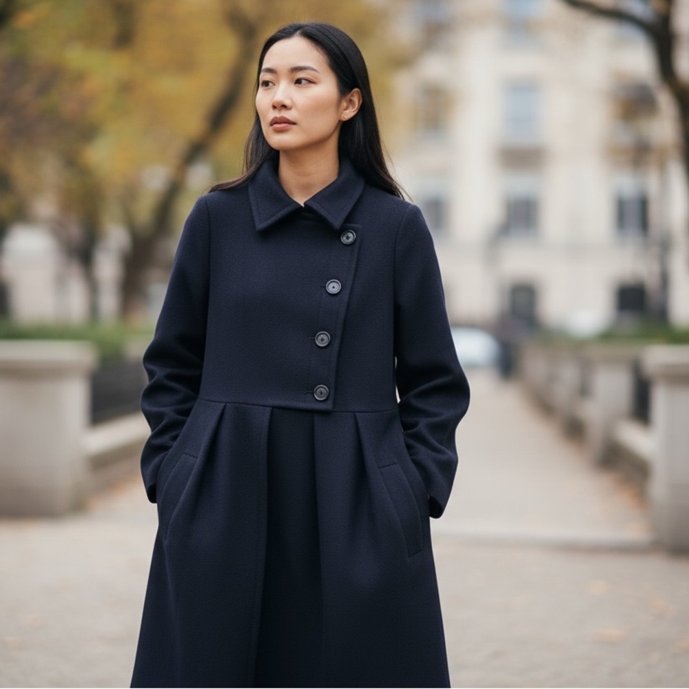 NICOLE FARHI Wool Trench Coat Navy 10